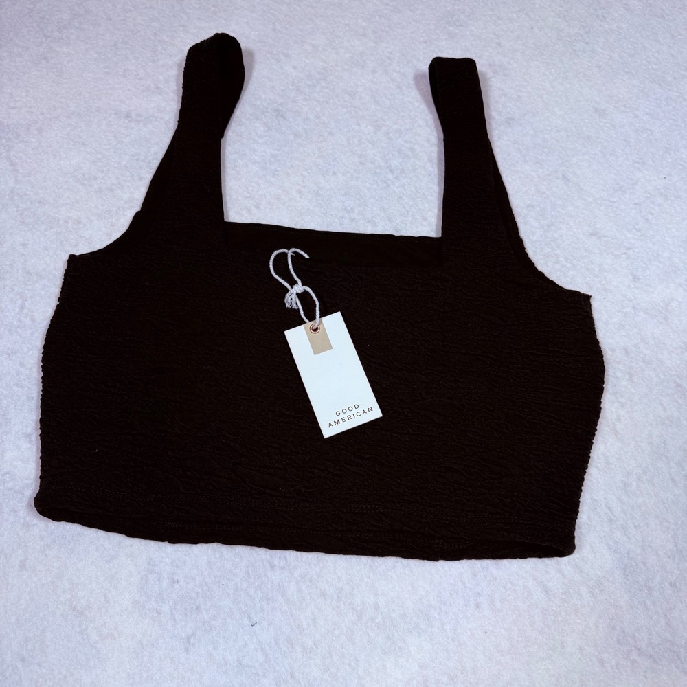 Good American Womens Textured Square Neck Crop Tank Top Black GT0511 Size M NWT
